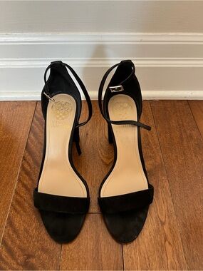 Vince Camuto Black Suede Open-Toe Ankle Strap Heels
